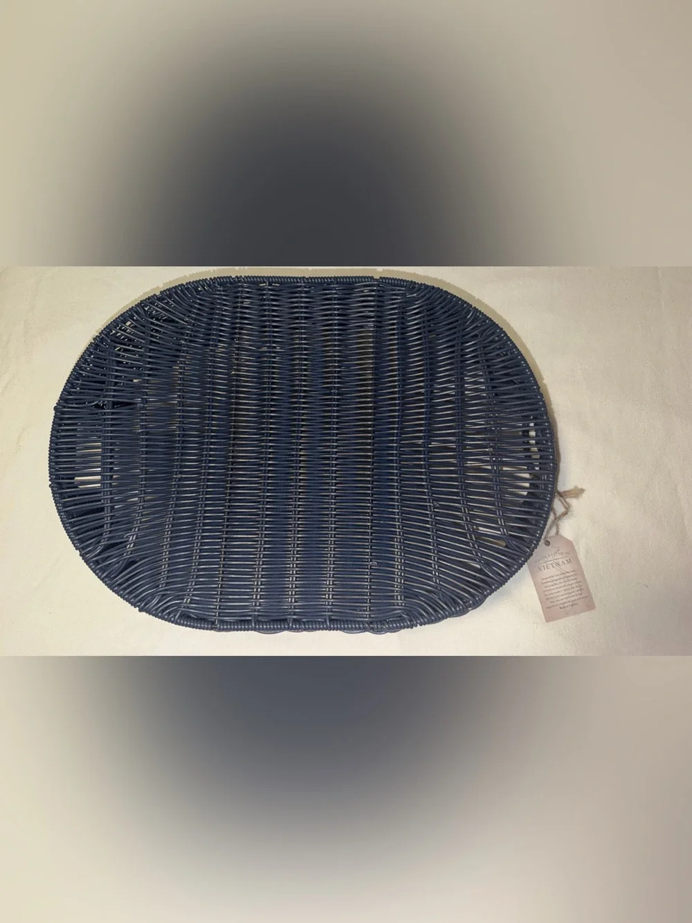 NWT MADE IN VIETNAN Woven Scalloped Edge Serving Tray - Navy Sz 14w4H 19 L